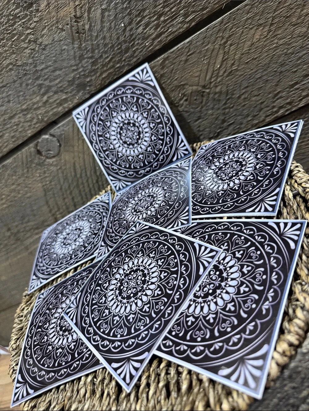 Set of 15 Black & White Mandala Decorative Tiles Peel & Stick Art Decals 4